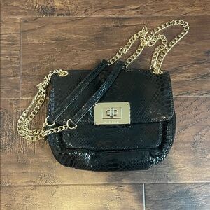Michael Kors Black Snake-Effect Crossbody Bag with Gold Chain
